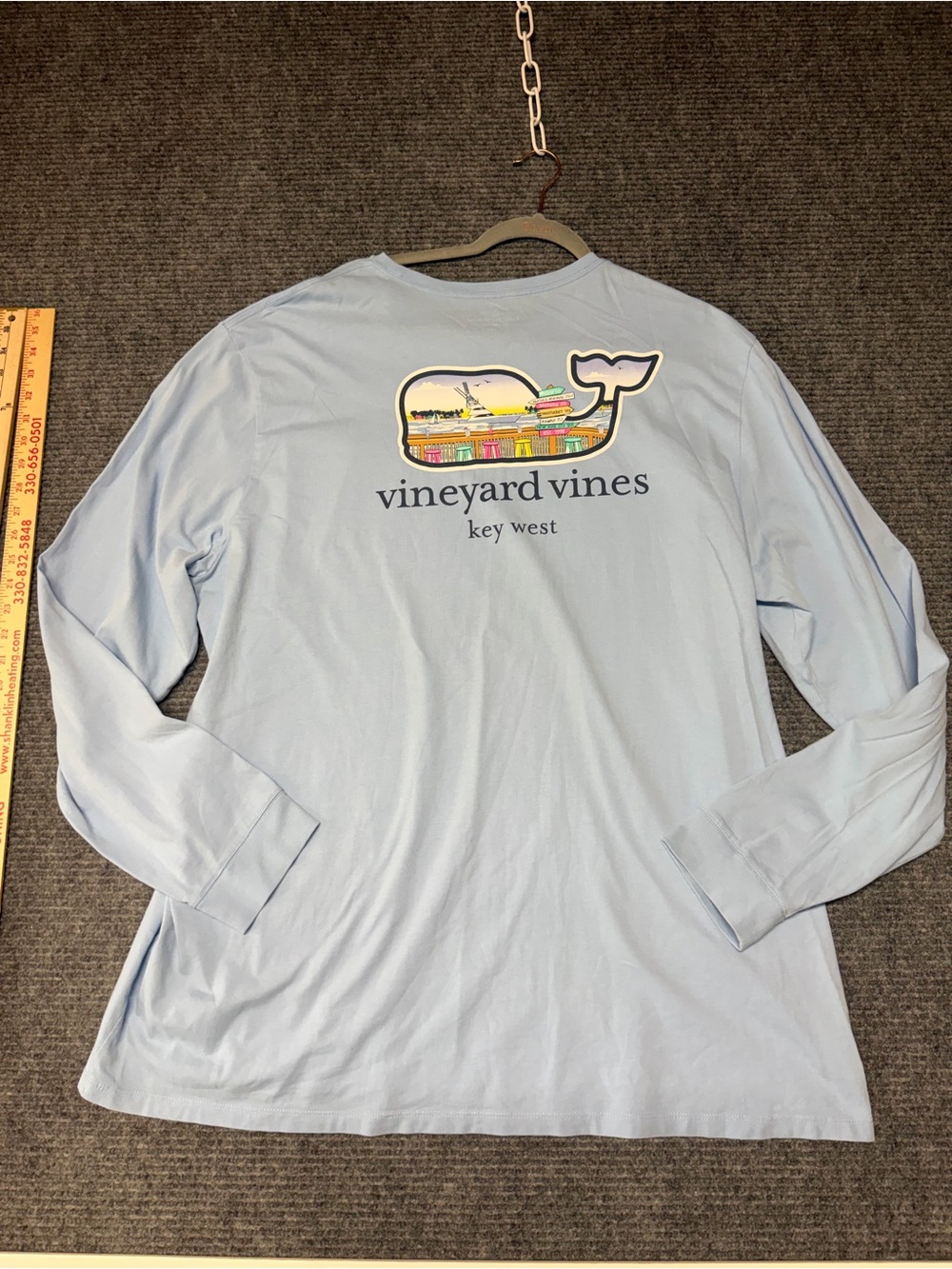Vineyard Vines Light Blue Long-Sleeve with Key West Whale Graphic 2xl
